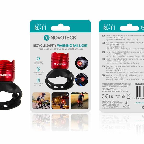 Luz de Segurança Traseira para Bicicleta Vermelho RL-11 – LED Alto Brilho, Modos Intermitente e Contínuo, Resistente à Água