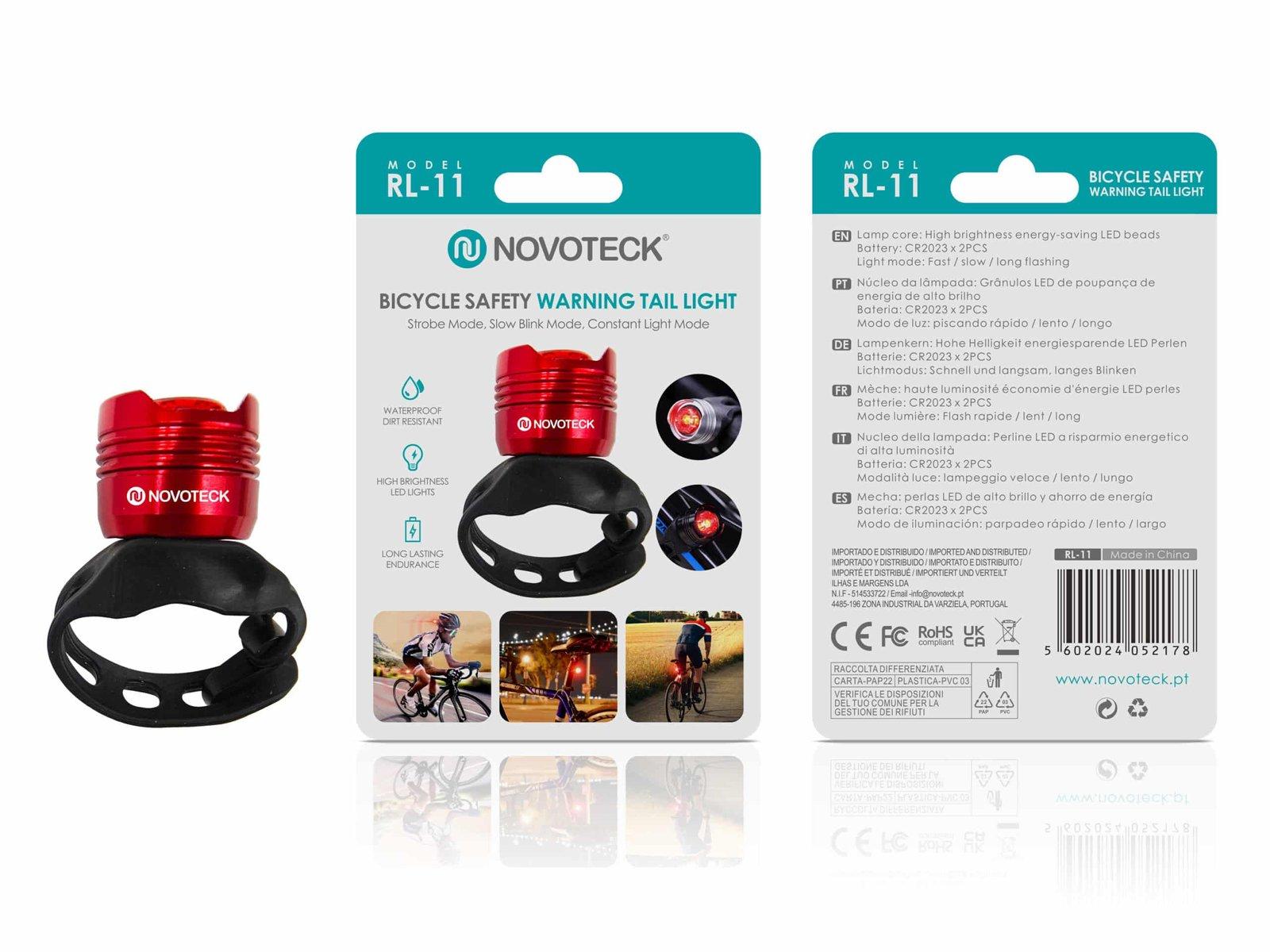 Luz de Segurança Traseira para Bicicleta Vermelho RL-11 – LED Alto Brilho, Modos Intermitente e Contínuo, Resistente à Água