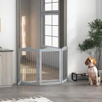 Barreira de Segurança para Cães Barreira de Segurança para Escadas e Portas Dobrável com Suporte de Pé 154x30x80cm Cinzento