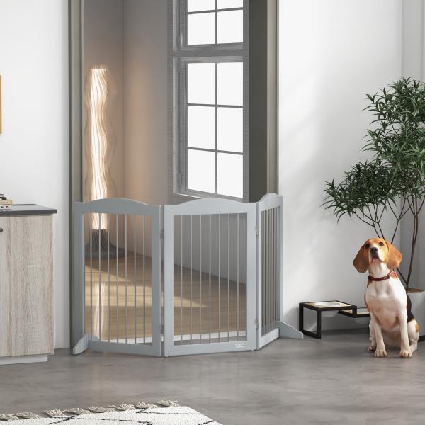 Barreira de Segurança para Cães Barreira de Segurança para Escadas e Portas Dobrável com Suporte de Pé 154x30x80cm Cinzento