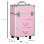 Mala de Maquilhagem Professional com Rodas 6 Gavetas Extensíveis Fechadura 2 Chaves e Alça Retrátil 36x23x58 cm Rosa