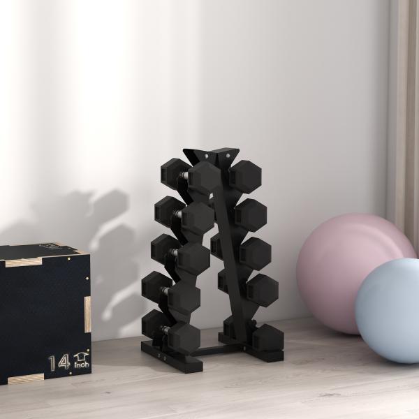 Conjunto de Halteres Hexagonais 2 x 5 kg Conjunto de Pesos com Barras de Conexão Kit de Treino de Fitness