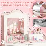 Toucador Infantil de Madeira com Banco Espelho e 2 Gavetas Brinquedo Educativo para Crianças de 3 - 6 Anos 60x40x95cm Branco