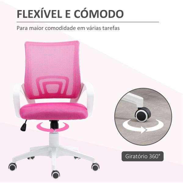 Cadeira de Escritório de Malha Giratória com Altura Ajustável Função Basculante e Apoio para os Braços 57x55x89 - 109 cm Rosa
