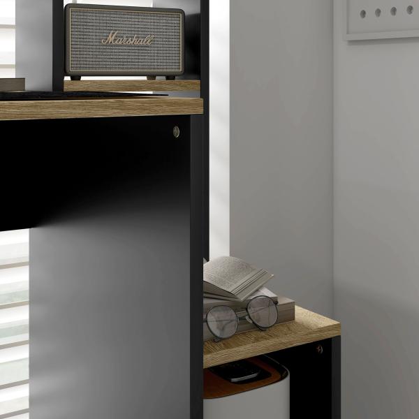 Secretária para Computador com Prateleira de 3 Níveis Mesa de Estudo com Suporte para CPU 114x45x138 cm Cinza e Natural