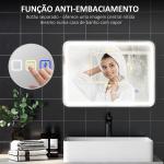 Espelho de Casa de Banho com Luz LED 70x50 cm Bluetooth 3 Cores de Luz Relógio Digital Função Antiembaciamento Memória Prata
