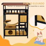 Casa para Gatos de Madeira 84x60x116 cm Abrigo para Gatos de 4 Níveis para Exterior com Ponte Suspensa Varanda Natural