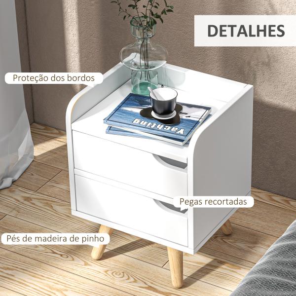 Mesa de cabeceira polivalente com 2 gavetas espaçosas 33x28x42 cm