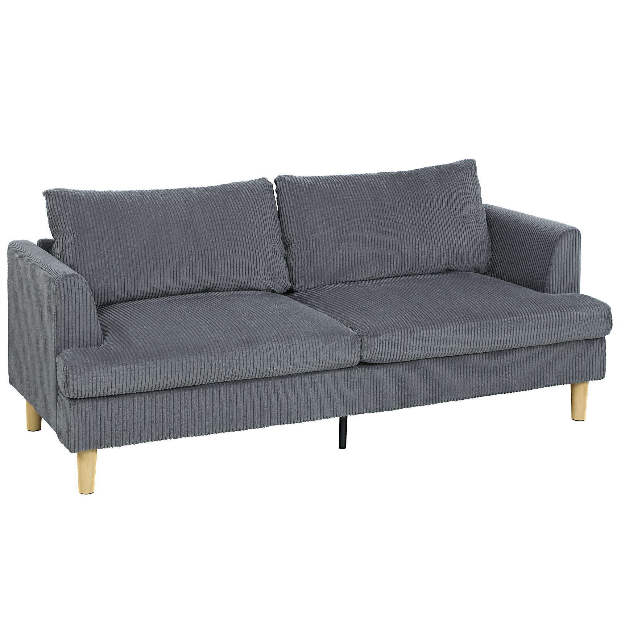 Sofá de 3 Lugares Revestido em Veludo Almofadas Espessas com Molas Assento Largo 2 Almofadas 188x80x86 cm Cinzento Escuro