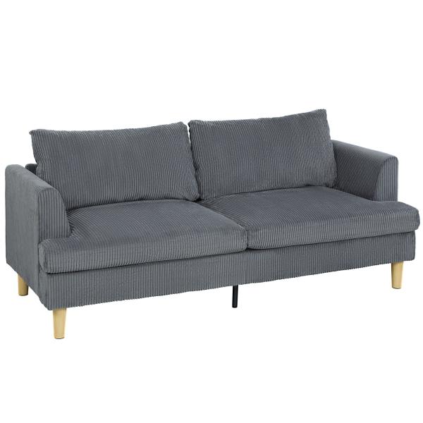 Sofá de 3 Lugares Revestido em Veludo Almofadas Espessas com Molas Assento Largo 2 Almofadas 188x80x86 cm Cinzento Escuro
