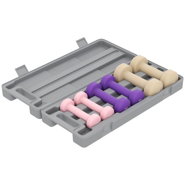 Conjunto de 6 Halteres Hexagonais de 1,5 kg 1 kg e 0,5 kg com Revestimento de PU e Mala 43x18x7,5 cm Multicolor