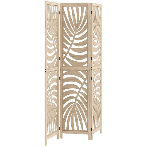 Biombo de 3 Painéis Separador de Ambientes Dobrável 120x170 cm com Estampado de Folhas de Palmeira Tropical Madeira