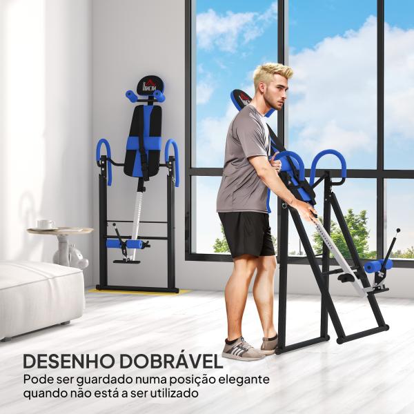 Mesa de Inversão Dobrável com Cinto de Segurança Altura Regulável para Utilizadores de 1,30 a 1,90 m 79x114x153 cm Preto e Azul