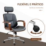 Cadeira de Escritório Operativa de Couro PU com Apoio para a Cabeça Amovível Altura Ajustável 63x62x110 - 120cm Preto e Madeira