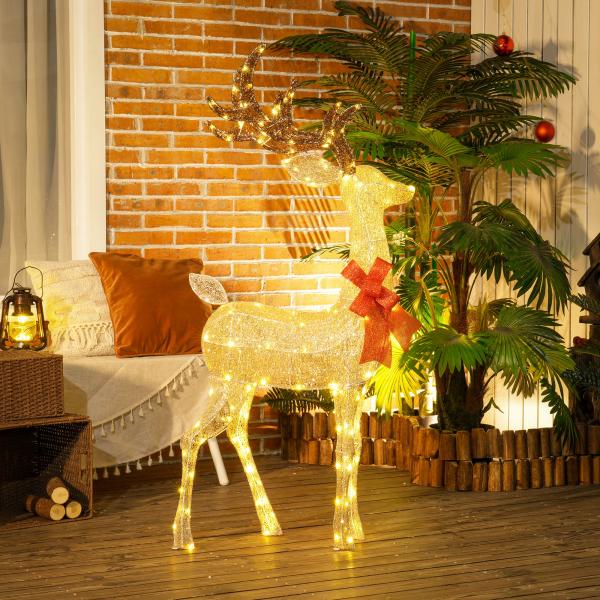 Reno Luminoso de Natal Decoração de Natal com 137 LEDs Branco Quente Iluminação Natalícia 66x25x135 cm Dourado
