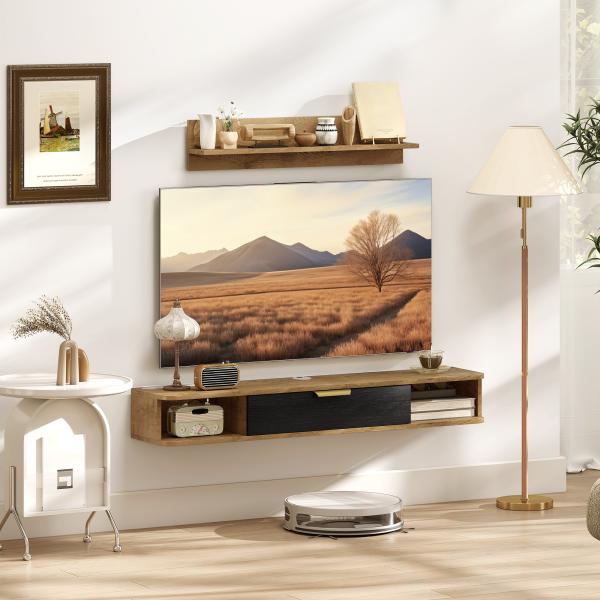 Móvel de TV Sala de Estar com Prateleira de Parede Armário Orifícios para Cabos para Televisão de Parede 120x24x16 cm Carvalho