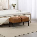Banco ao Pé da Cama Multifuncional Moderno com Assento Acolchoado Espesso e Pés em Aço PU 80x40x46 cm Castanho