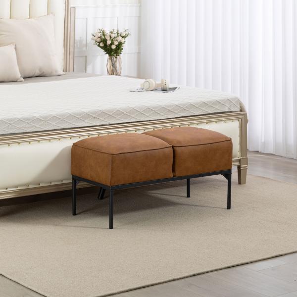 Banco ao Pé da Cama Multifuncional Moderno com Assento Acolchoado Espesso e Pés em Aço PU 80x40x46 cm Castanho
