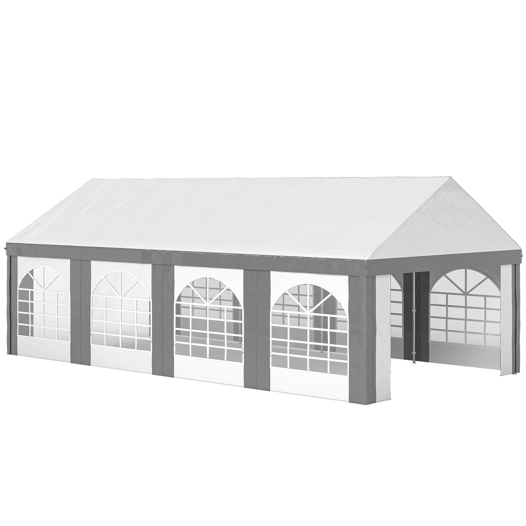 Tenda para Festa 4x8 m Tenda de Jardim com Paredes Removíveis Portas e Janelas Anti - UV para Casamento e Eventos Cinzento