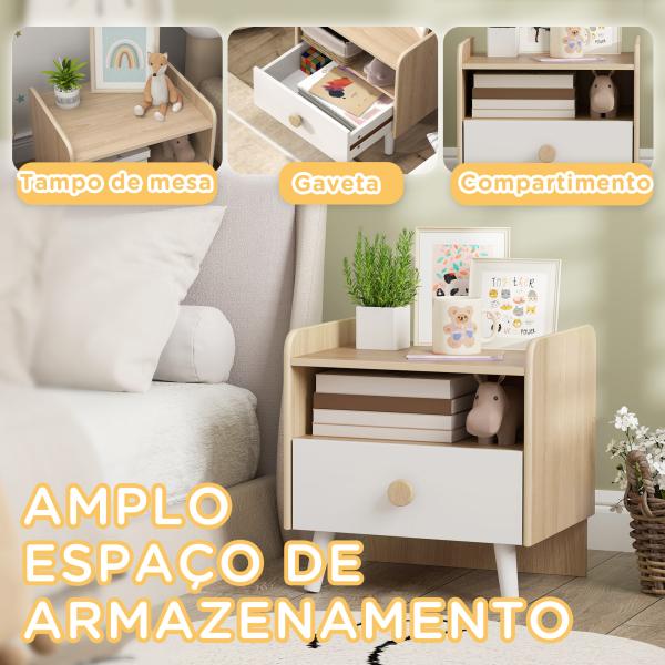 Mesa de Cabeceira Infantil de Madeira Mesa de Cabeceira para Crianças com Gaveta Bordas Redondas 40x32,5x40 cm Branco e Madeira
