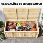Baú de Armazenamento Exterior em Madeira 172 L com Tampa Articulada Resistente às Intempéries para Jardim Madeira