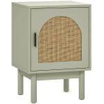 Mesa de Cabeceira com Porta de Vime Prateleira Ajustável e Pés de Madeira Estilo Boémio Mesa Auxiliar 40x35x58 cm Verde