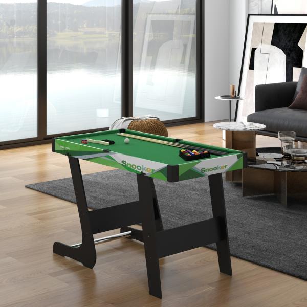 Mesa de Bilhar Dobrável com Acessórios Inclui 16 Bolas 2 Tacos Giz Triângulo e Escova 104x55,5x68 cm Verde