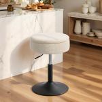 Banco de Bar com Armazenamento Altura Ajustável Giratório Estofado em Chenilla 39x39x49 - 65 cm Bege