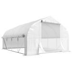 Estufa Tipo Túnel 395x300x200 cm com Porta de Malha e 8 Janelas Estufa de Jardim com Cobertura de PE Branco
