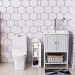 Armário de Casa de Banho Estreito com Orifício para Papel Higiénico e Prateleiras Estilo Moderno 19,5x19,5x65 cm Branco