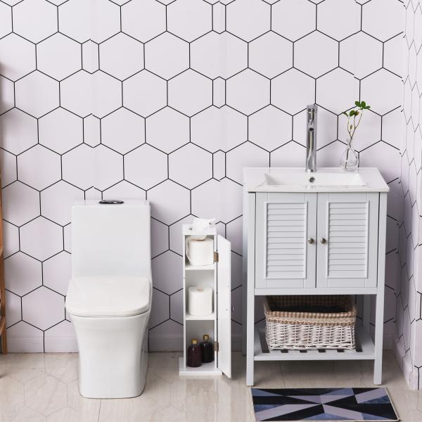 Armário de Casa de Banho Estreito com Orifício para Papel Higiénico e Prateleiras Estilo Moderno 19,5x19,5x65 cm Branco