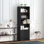 Estante para Livros de 6 Níveis Portas e 4 Prateleiras Abertas para Sala Escritório 59x29x180 cm Preto