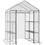Estufa Transparente de Jardim Estufa de Plantas de 3 Níveis com Prateleiras Estrutura de Aço 143x143x195cm Transparente e Verde