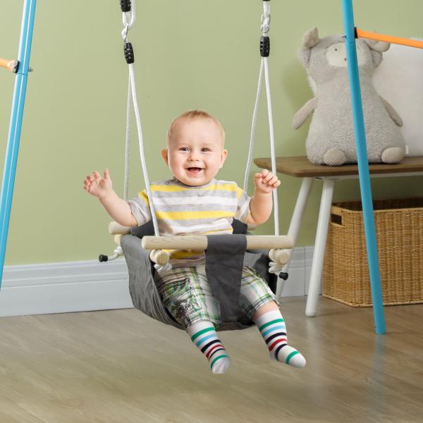 Baloiço para Bebés de 9 - 36 Meses com Cordas Ajustáveis e Assento Acolchoado 40x40x110 - 180 cm Cinza Escuro