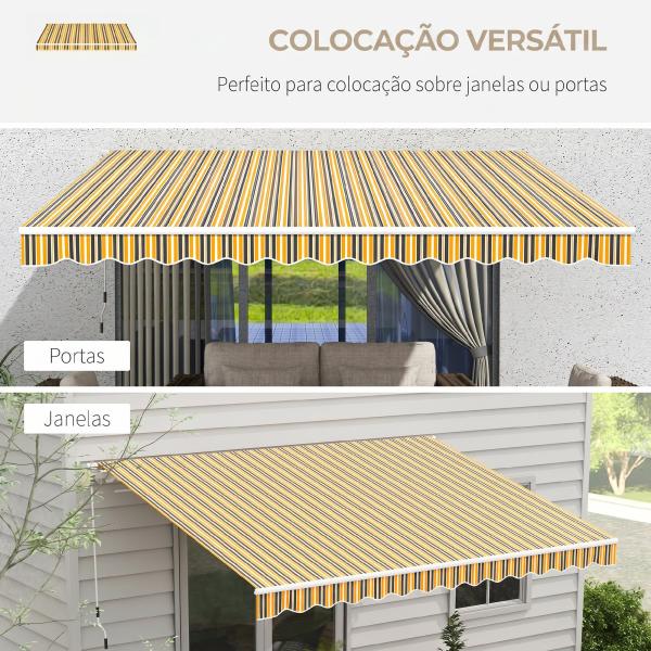 Toldo Manual Retrátil 350x250 cm com Manivela de Metal Impermeável e Anti - UV para Jardim Terraço Janelas Cinza e Amarelo