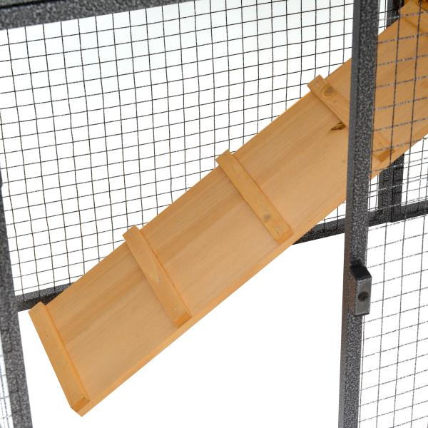 Coelheira para pequenos animais de estimação de 2 níveis com rampa e bandeja removível 122x63x92 cm madeira e cinza