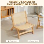 Cadeira para Sala de Estar Nórdica com Encosto e Assento Amplo em Vime Estrutura de Madeira 64x70x74 cm Madeira e Bege