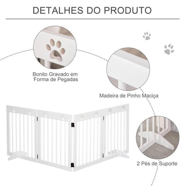 Barreira de Segurança Dobrável para Cães Grade de Proteção de 4 Painéis com Pés para Portas Escadas Corredor 204x30x61cm Branco
