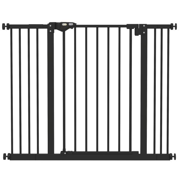 Barreira de Segurança para Cães 74 - 100 cm com Extensões, Montagem por Pressão e Duplo Bloqueio, Preto