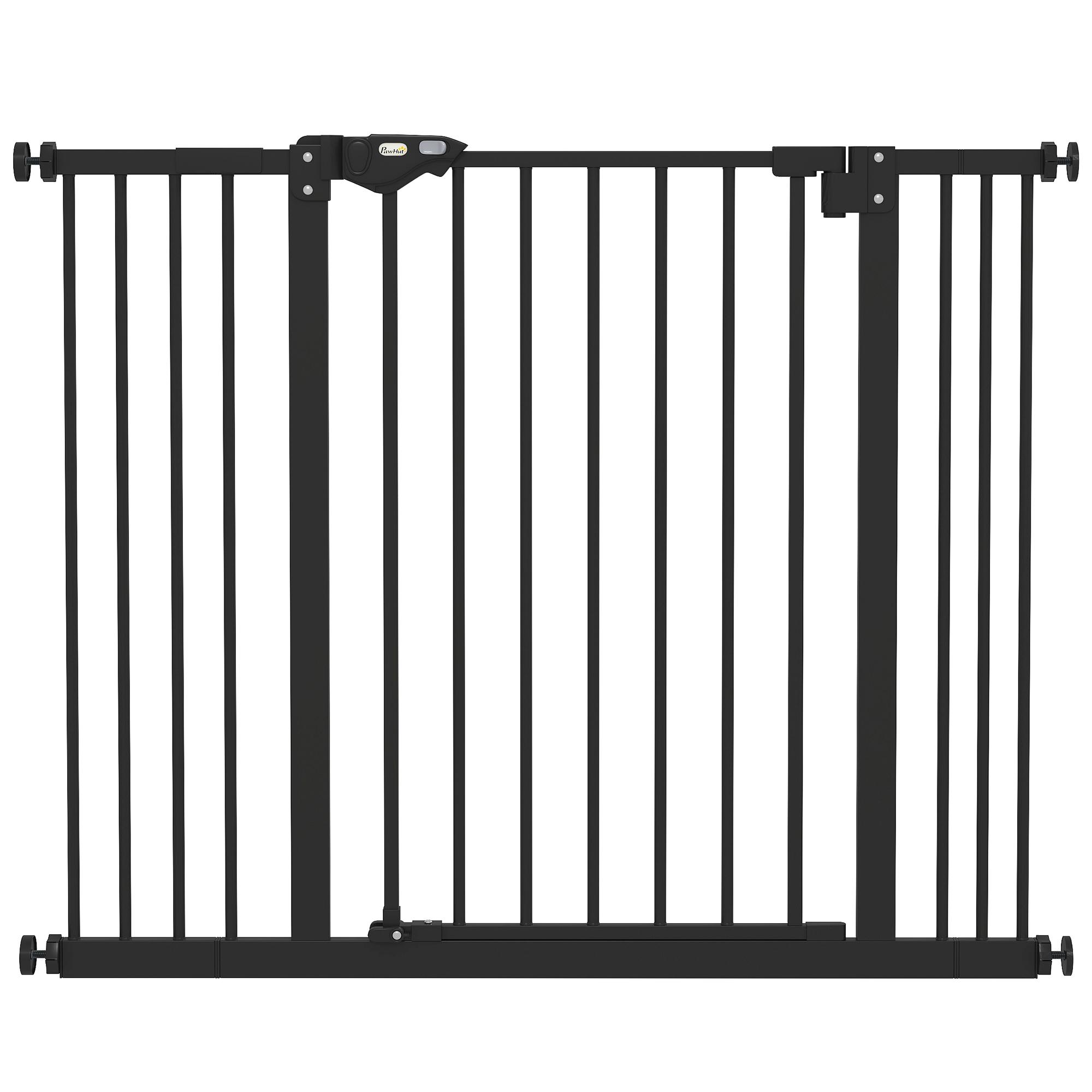 Barreira de Segurança para Cães 74 - 100 cm com Extensões, Montagem por Pressão e Duplo Bloqueio, Preto