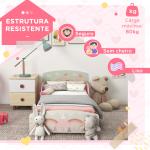 Cama para Crianças de Madeira com Barreira de Proteção e Estampados Carga Máx. 40 kg 143x77x60 cm Rosa