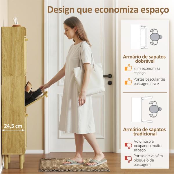 Sapateira com 3 Gavetas Rebatíveis e Prateleira Aberta para 12 - 18 Pares de Sapatos 65x24,5x153 cm Carvalho