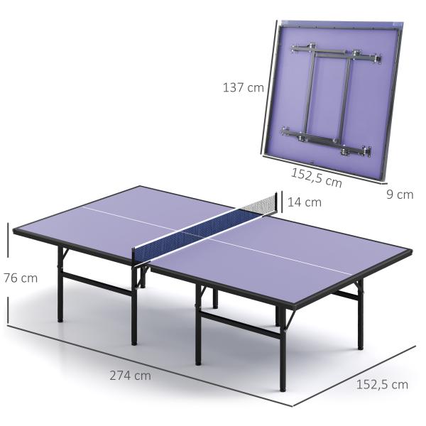 Mesa Dobrável de Ping Pong com Rede 152,5x274x76cm Tênis de Mesa e Material em Aço e MDF na cor Azul