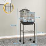 Gaiola para Passáros Gaiola de Metal com Portas 4 Comedouros 3 Poleiros Baloiço Escadas e Bandeja Removível 46x36x120 cm Preto