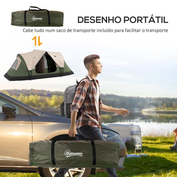 Tenda de Campismo Familiar para 5 - 6 Pessoas Dobrável com 2 Quartos e Bolsa de Transporte 450x215x180 cm Verde e Marrom