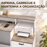 Secretária com Estação de Carregamento Gavetas e Prateleiras com Tomadas Castanho Acinzentado e Branco