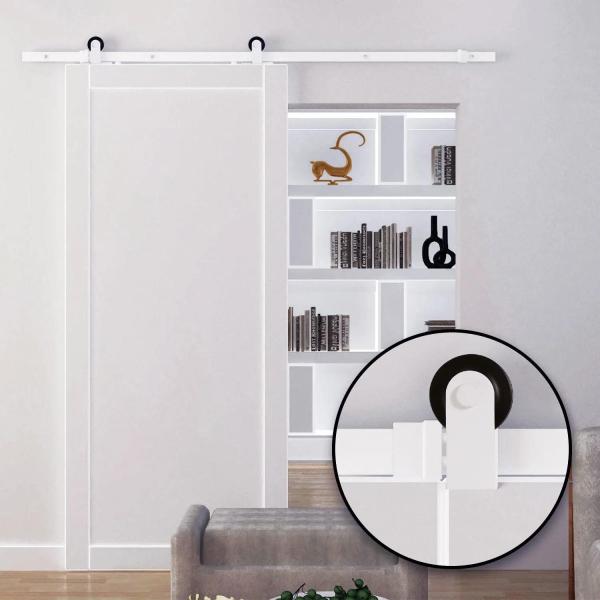 Ferragens para Porta Corredeira Kit de Acessórios para Porta Corredeira de Madeira com Guia de Chão Trilho de Aço de Carbono Branco