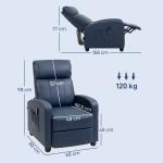 Poltrona de Massagem Reclinável com 2 Zonas de Massagem 8 Programas e 5 Níveis de Intensidade 68x88x98 cm Azul Escuro