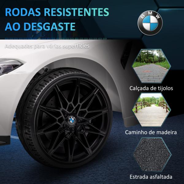 Carro Elétrico para Crianças BMW M4 12V com Controlo Remoto Faróis Buzina Música e Velocidade 3 - 5 km/h 108x69,5x51 cm Branco
