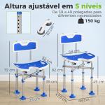 Cadeira de Duche para Pessoas Idosas Antideslizante com Altura Ajustável em 5 Posições Suporte para Duche de Mão 48x47,5x72 - 82 cm Azul